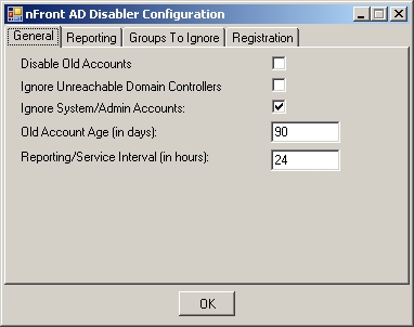 nFront Account Disabler Configuration dialog.