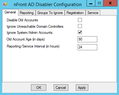 nFront Account Disabler Configuration dialog.