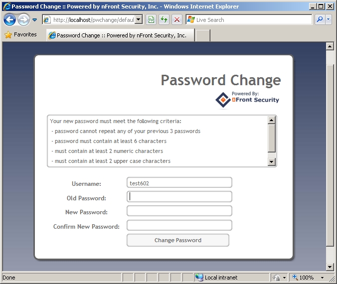 nFront Web Password Change - Password Rules