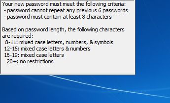 Stanford Password Policy Rules on Windows 7