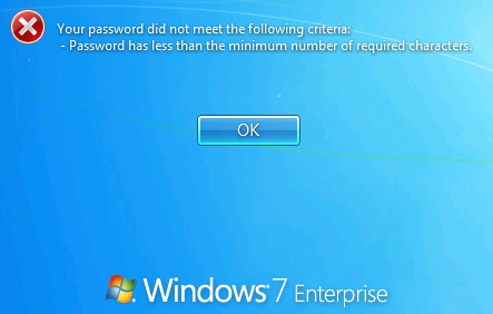 Windows 7 Client Password Change Failure Screen