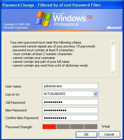 Vista Client Password Change Screen